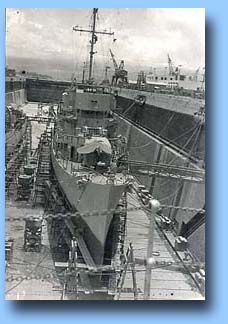 photo of USS Spangler DE-696 in Dry Dock 1953